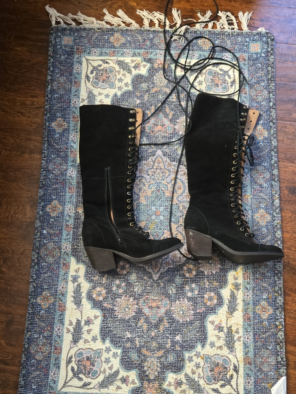 Jeffrey Campbell Black Suede Lace-Up Knee Boots